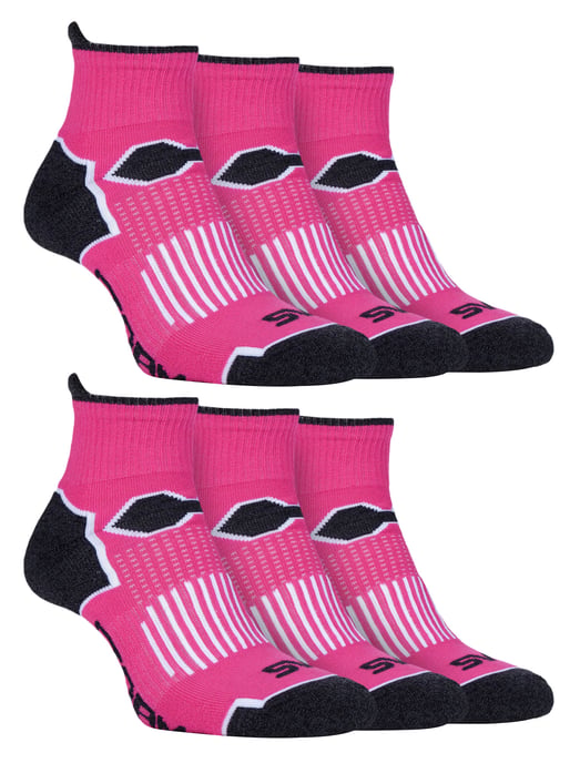 Set van 6 sportsokken voor enkels voor dames met ondersteuning van de voetboog - Roze - Image 1