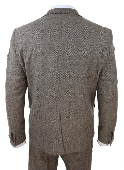 Heren Eikenbruin 3-delige Tweed Kostuum Vintage Haringbeen 1920s Retro Peaky Blinders - Image 6