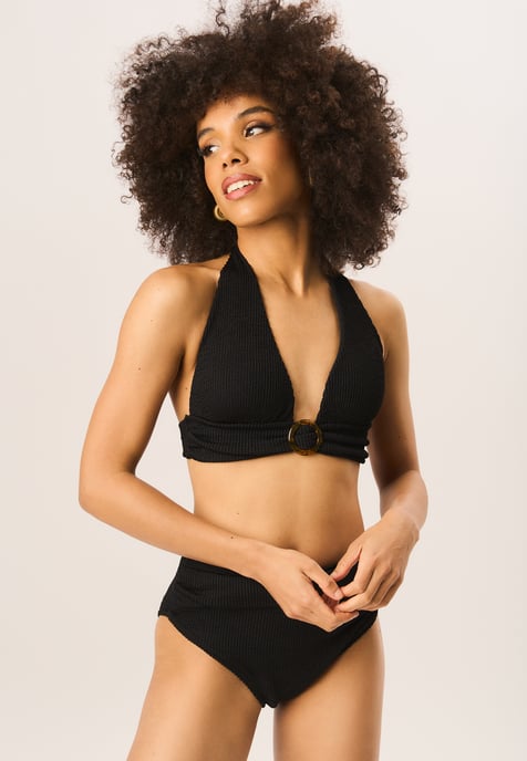 Textured Halter Bikini Top With Ring Detail