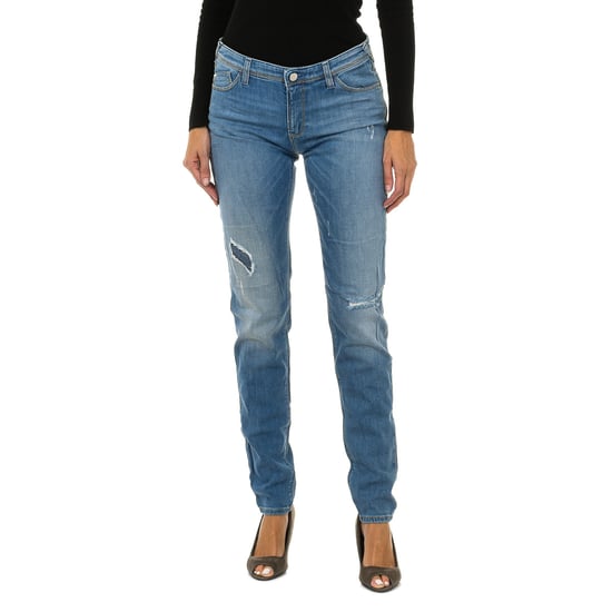 Women's long worn and torn effect denim pants 3Y5J28-5D0UZ