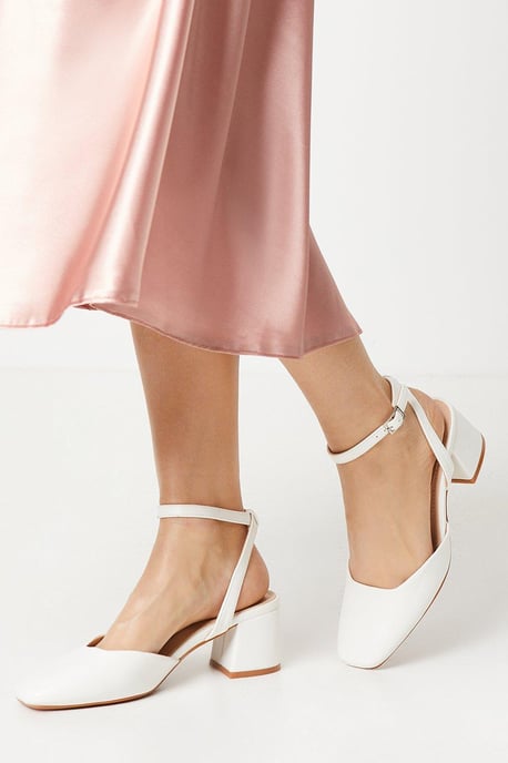 Delira Open Back Square Toe Medium Block Heel Court Shoes