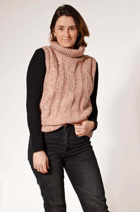 Blush Pink Sleeveless Cable Knit Roll Neck Jumper