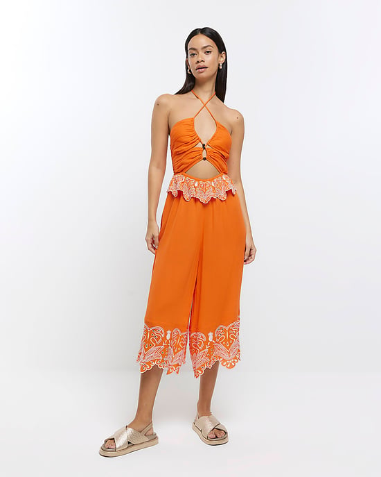 River Island Womens Jumpsuit Orange Halter Neck Cut Out