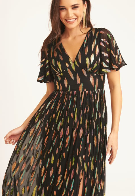 Multi Jacquard Angel Mouwen Maxi Jurk - Image 2