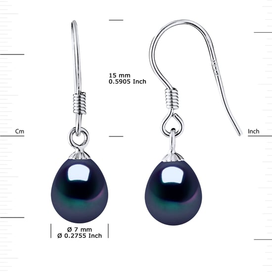 Earrings Hooks Freshwater Pearls 7-8mm Black Pears 925