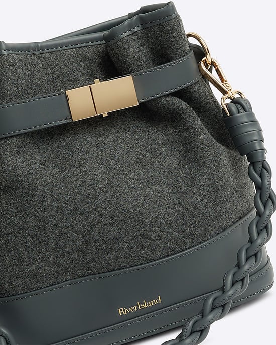 River Island Womens Bucket Bag Grey Faux Wool