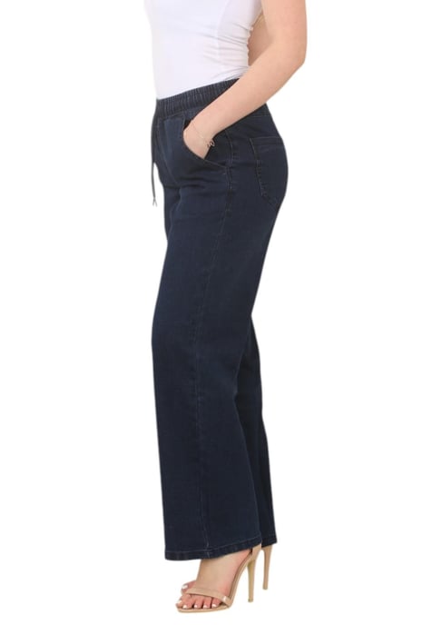 MYT Womens Elasticated High Waist Wide Leg Jeans in Donkerblauw - Image 3