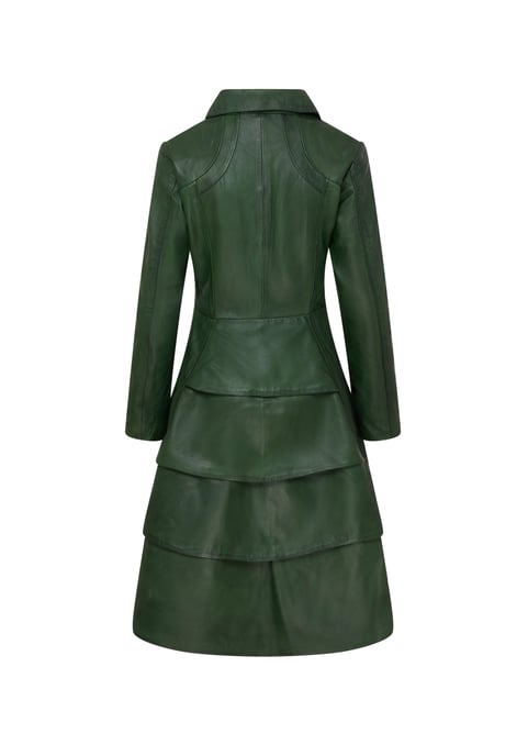 Womens Green Gothic Full Length Victorian Leather Coat - Vantaa