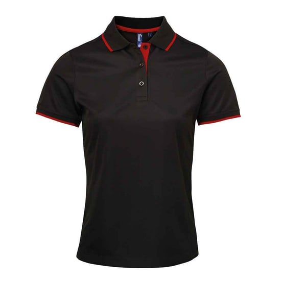 Premier Dames/Dames Coolchecker Contrast Piqué Poloshirt (Zwart/Rood) - Image 1