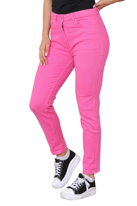 M&Co Dames jeans met hoge taille en taps toelopende rechte pijpen in roze - Image 3