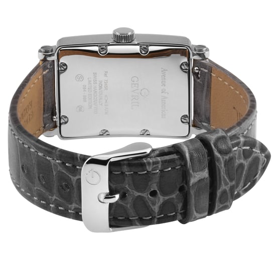 Gevril Ave of Americas Mini Women's Swiss Quartz White MOP Dial Watch, Genuine Charcoal Handmade Leather Watch