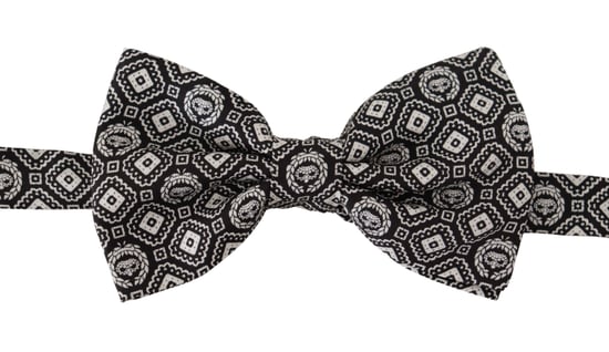 Dolce & Gabbana Zwart Witte 100% Zijde Verstelbare Nek Papillon Mannenstrik - Image 1
