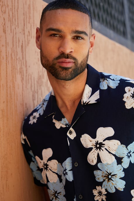 Black 'Terrace' Cotton Floral Print Revere Collar Short Sleeve Shirt
