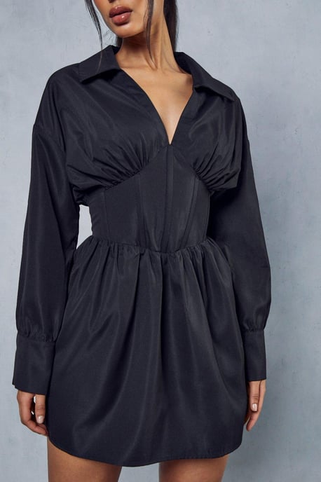 Corset Insert Plunge Shirt Dress