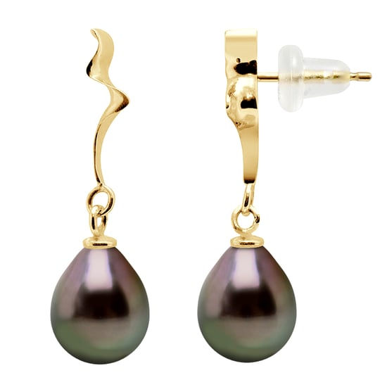 DIADEMA - Earrings - Fantasy Patern in Yellow Gold and Real Tahitian Pearls