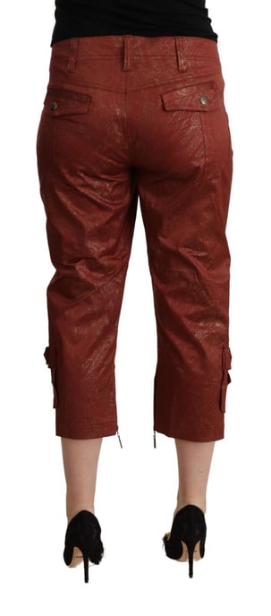 Just Cavalli Dames Bruine Lurex Midden Taille Katoenen Cropped Capri Broek - Image 3
