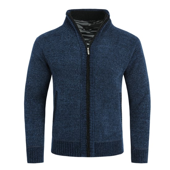 Herenvest met rits en opstaande kraag, gevoerde grofgebreide trui marineblauw - Image 1
