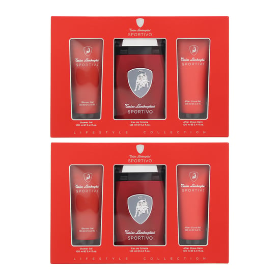 Lamborghini Sportivo Eau De Toilette 125ml, Shower Gel + Aftershave Balm Set x 2