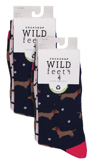 Wildfeet - 6 Paar Multipack Dames Crew Sokken - Leuke Dierenpatroon Sokken - Dashchchund - Image 2