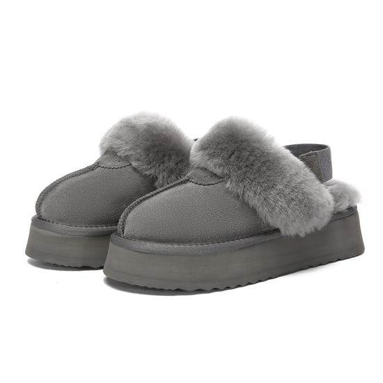 EVER AU Women Wagtail Removable Strap Platform Slippers - Grey