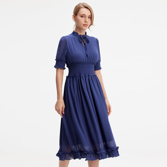 Chiffon -jurk met korrels en kleine ruches - Image 1