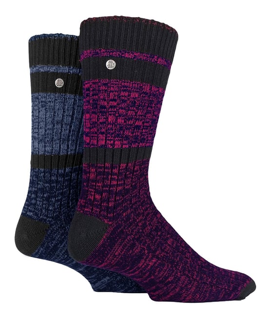 Heren Katoenen Dress Sokken | Jeep | Middelzware Gebreide Spirit Sokken, Casual Ribbelpatroon Dagelijkse Sokken - Petrol / Paars - Image 1
