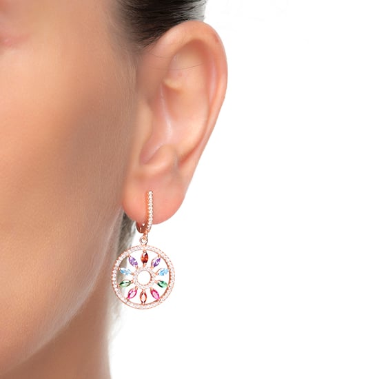 Luxenter oorbellen met catalaanse mobel sluiting gemaakt van 925 sterling zilver en veelkleurige zirkonia met 18kt roségoud vergulde afwerking - Image 4