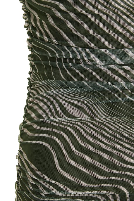 Khaki Wavy Stripe Cowl Neck Dress