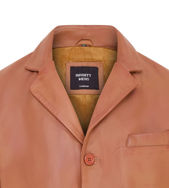 Mens 3 Button Italian Leather Blazer Jacket - Fauske
