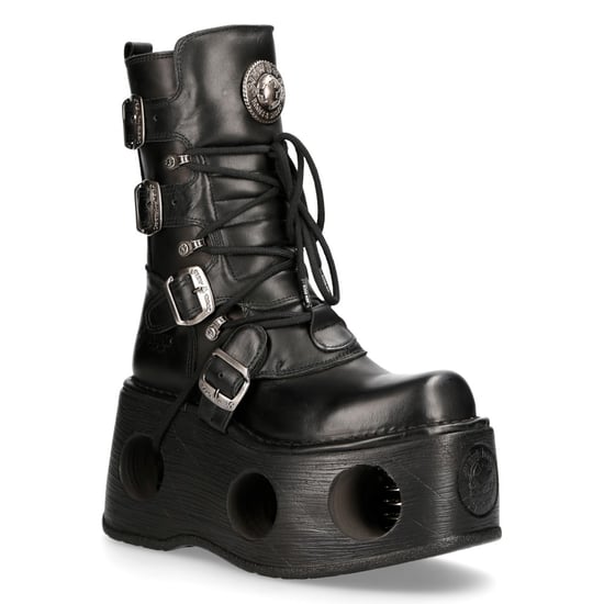 New Rock Metallic Black Leather Neptuno Gothic Boots-373-S2