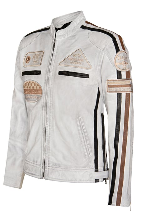 Leather racing biker motorcycle jacket with zipper