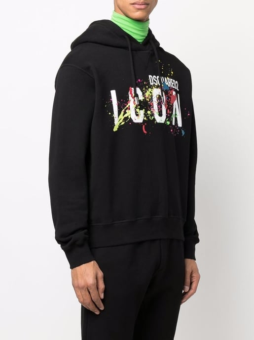 Dsquared2 Icon Spetterde Hoodie Zwart - Image 2
