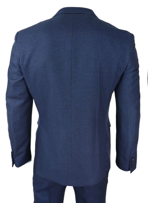 Heren 3-delige marineblauwe birdseye tweed klassieke pak - Image 3