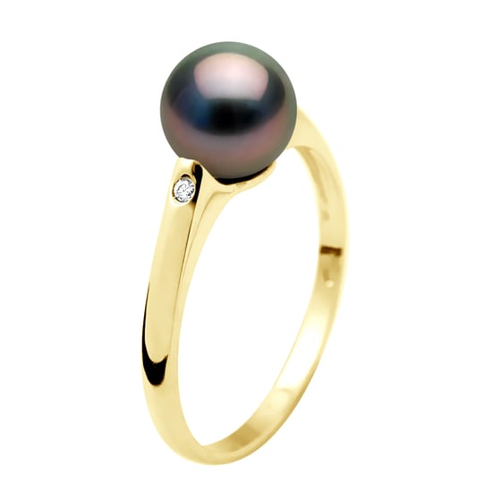 Ring Diamanten 0,02 Cts - Tahiti Parel Rond 8-9 mm - Geel Goud - Image 1