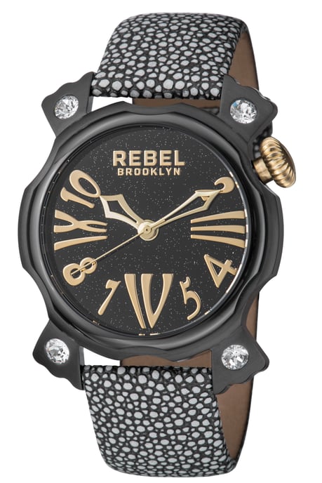 Rebel Women's Coney Island Black Dial Graphite Leather Watch