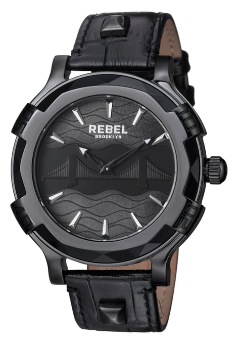 Rebel Men's Brooklyn Bridge Black Dial Leather Watch - Image 1