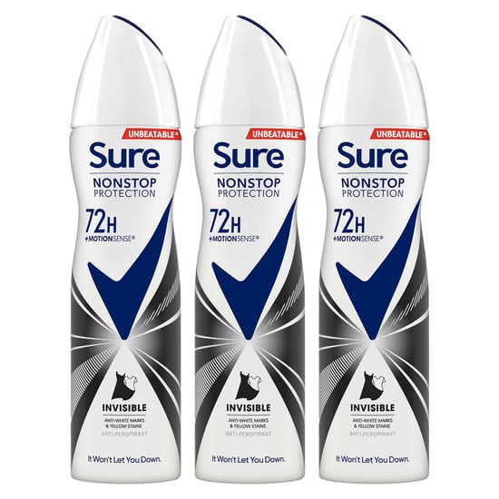 Sure Women Anti-Perspirant 72H Protection Deo Invisible Black & White 150ml, 3pk