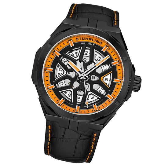 Zwart en Orange “Gio Swiss” Automatisch 44mm Skeleton - Image 2