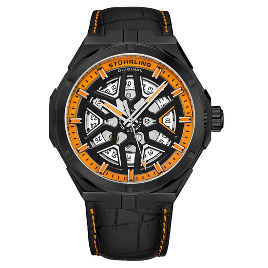 Zwart en Orange “Gio Swiss” Automatisch 44mm Skeleton - Image 1
