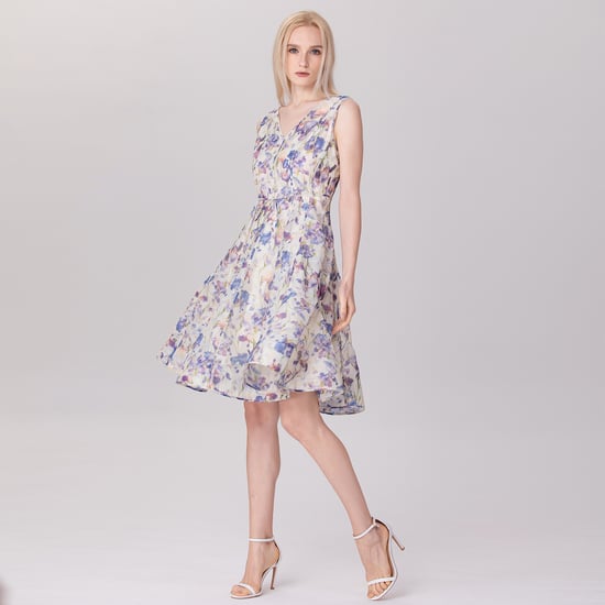 Mouwloze thee-organza-jurk met bloemenprint - Image 3