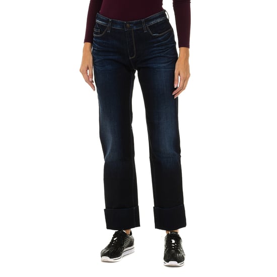 Women's long worn effect denim pants 6Y5J11-5D2UZ