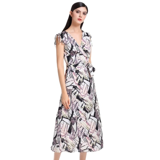 Geometrical Print Midi Wrap Dress