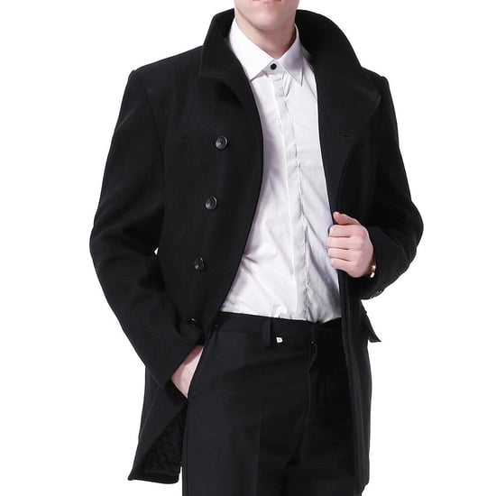 Allthemen Men's Wool Coat Winter Business Slim fit Lapel Coat Black