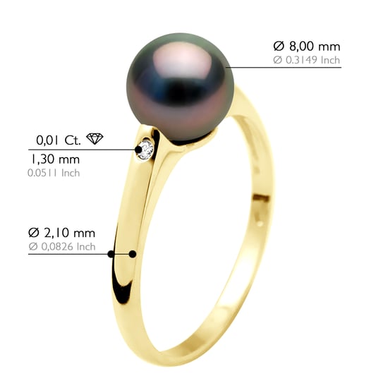 Ring Diamanten 0,02 Cts - Tahiti Parel Rond 8-9 mm - Geel Goud - Image 2
