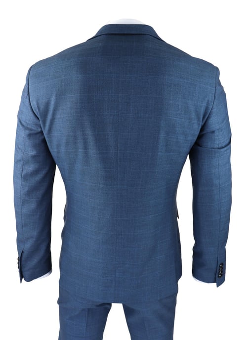 Heren 3-delige Blauwe Pak Prins Van Wales Ruit Klassiek Licht Getailleerd Modern - Image 6
