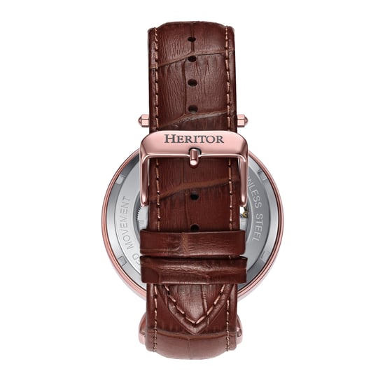 Heritor Automatic Lincoln Leather-Band Skeleton Watch with Moon Phase