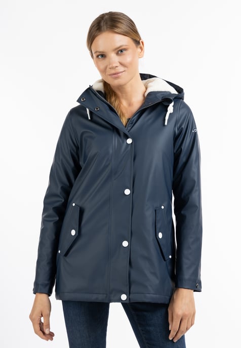 Dreimaster Regenjas met geweven bontvoering Dames marine - Image 2