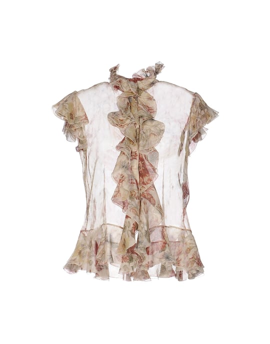 Alexander McQueen Beige Floral Design Silk Blouse