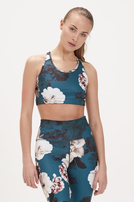 France Blue Floral Racerback Sports Bra