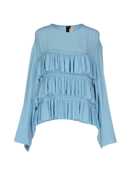 Marni Sky Blue Crepe Ruffle Blouse